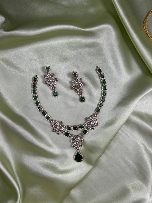 Victorian-style American Diamond (AD) and CZ necklace set