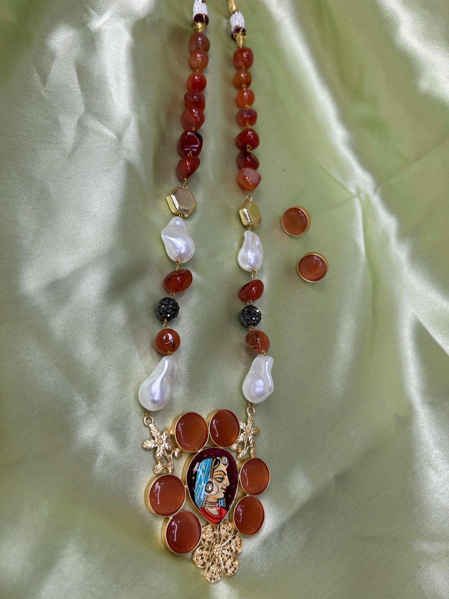 Blue Onyx & Pearl Dual-Strand Peacock Pendant Necklace