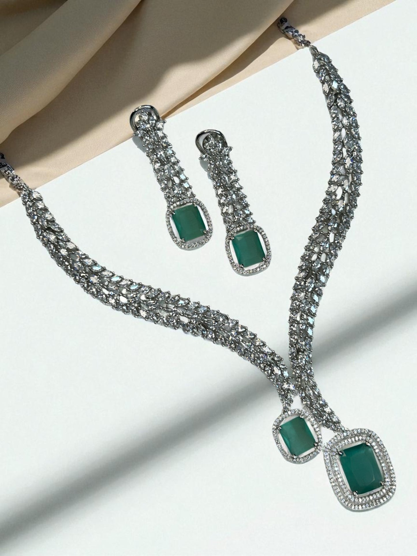 Elegant V-Neckline Set Embellished with American Diamonds