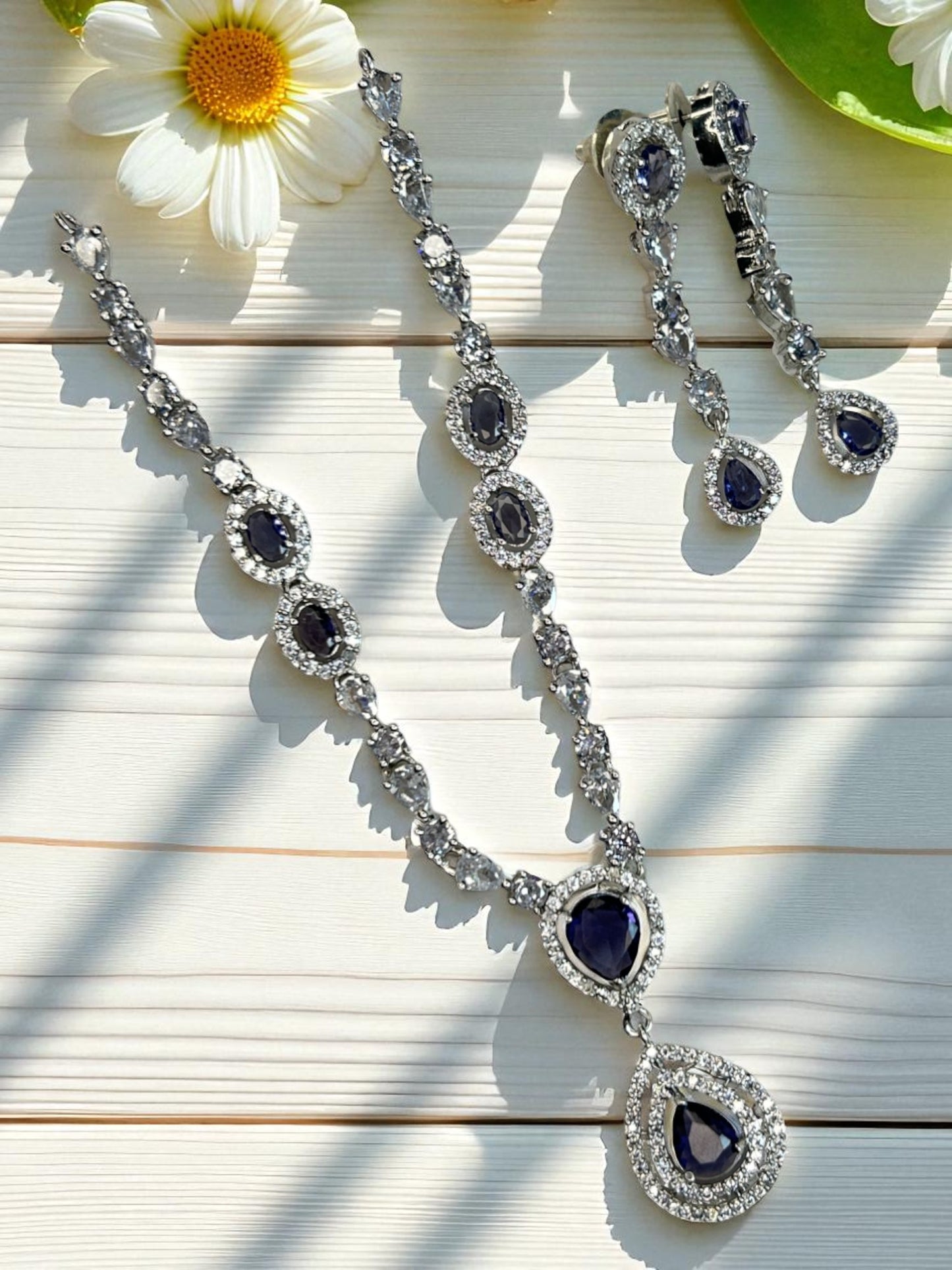 Elegant AD Jewellery Necklace and Earring Set with Maroon and Green Teardrop Stones