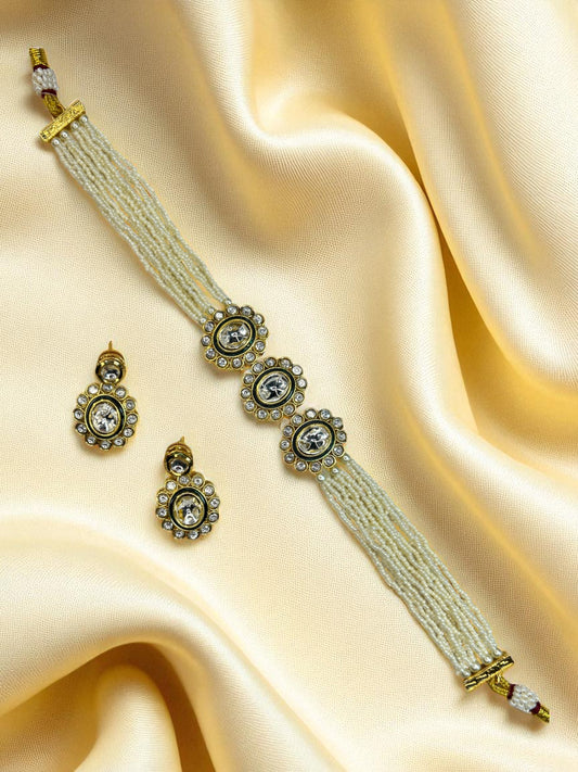 Pearl Strand Emerald Kundan Choker Set