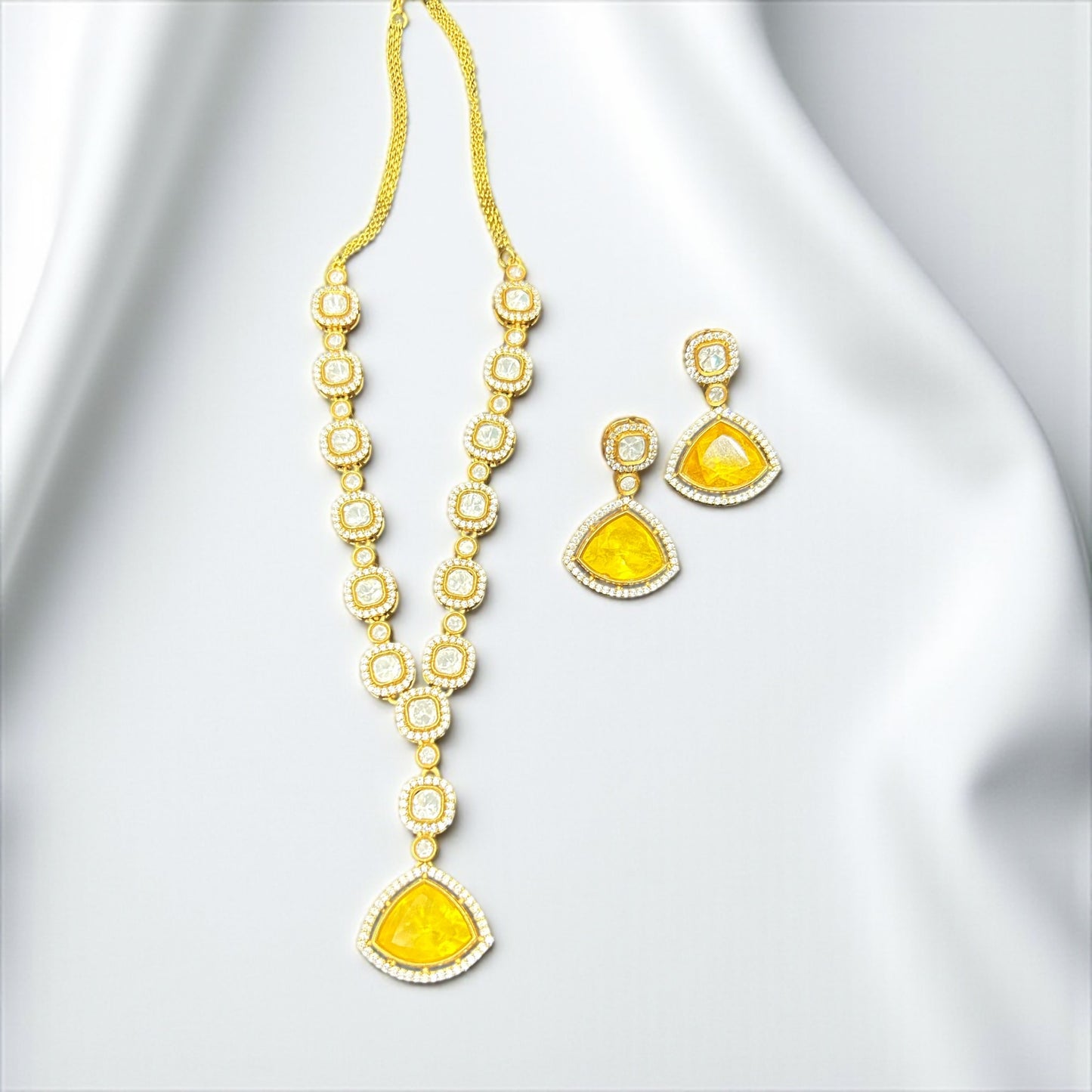 Antique Finish Mozonite Polki Opal Necklace Set