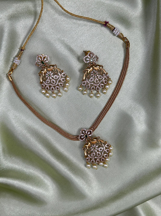 Traditional Gold Floral Necklace and Earrings Set
