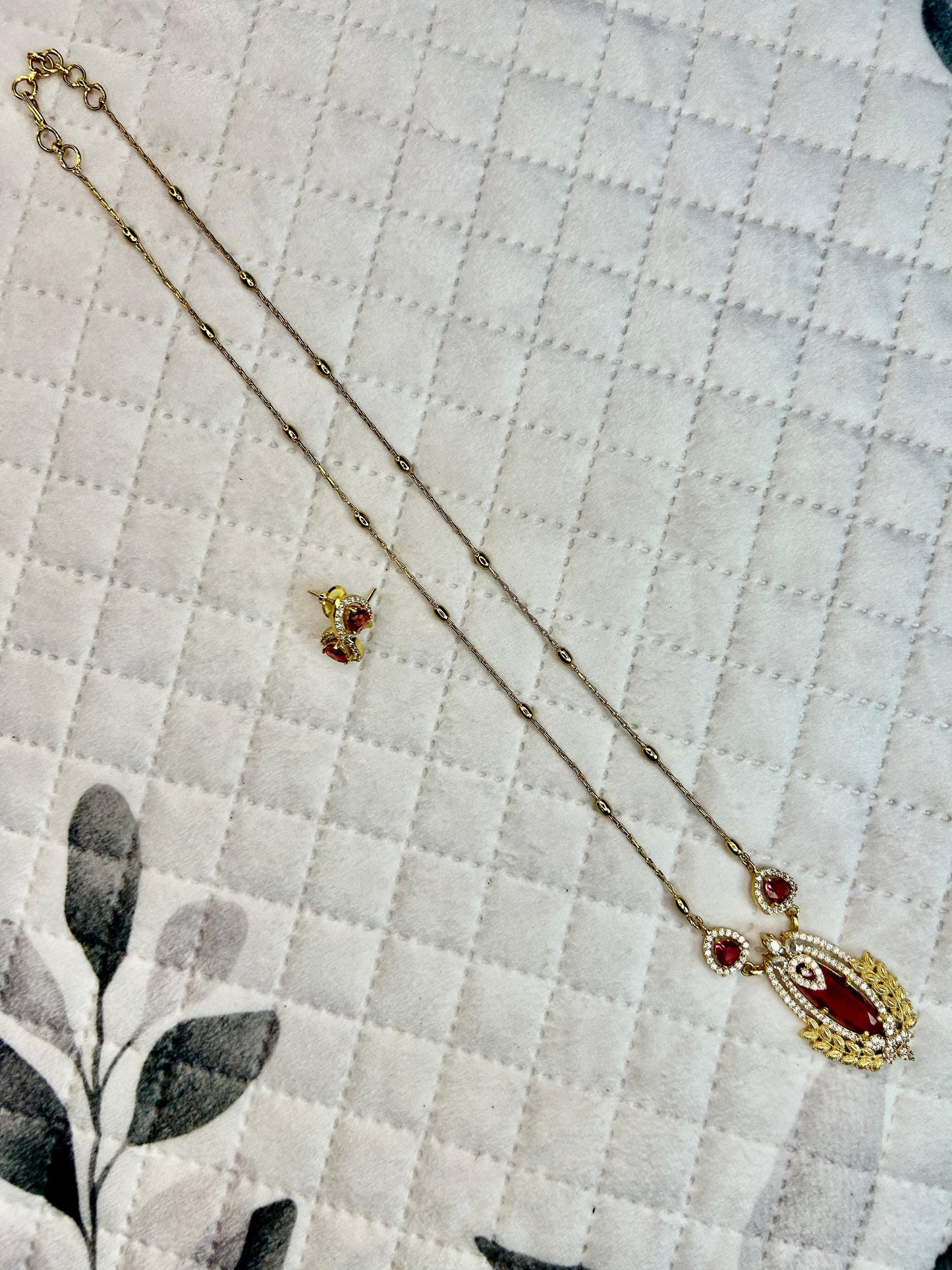 Ruby Drop Elegance Pendant Necklace & Earring Set