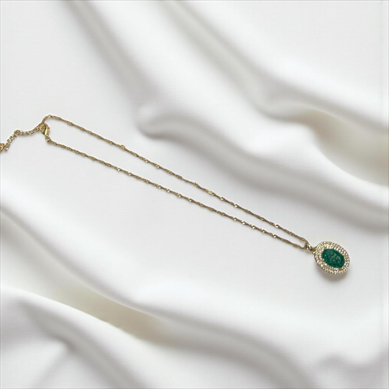 American Diamond emerald pendant with chain for women & girls