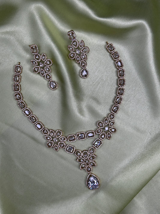 Victorian-style American Diamond (AD) and CZ necklace set