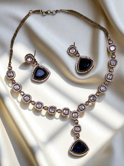 Antique Finish Mozonite Polki Opal Necklace Set