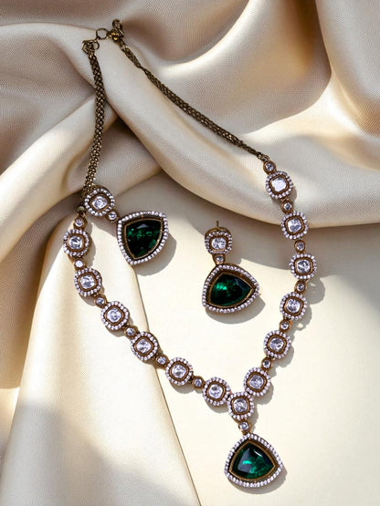 Antique Finish Mozonite Polki Opal Necklace Set