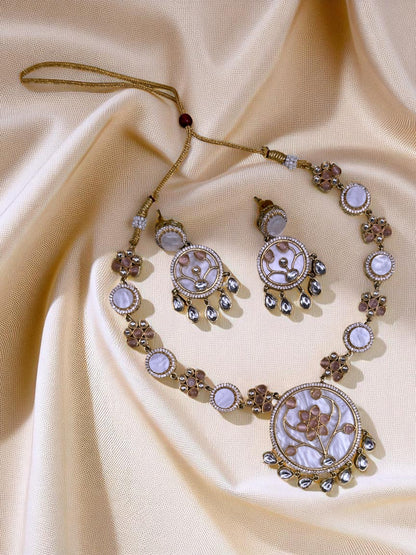 Pearl Mosaic Floral MOP Kundan Necklace & Earring Set
