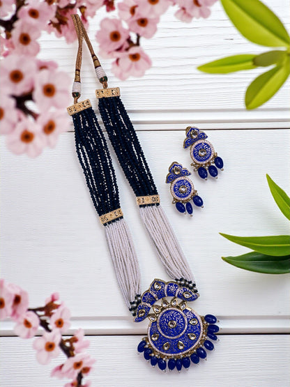 KUNDAN AND BEADS LONG NECKLACE SET