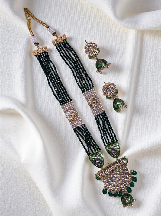 KUNDAN AND BEADS LONG NECKLACE SET