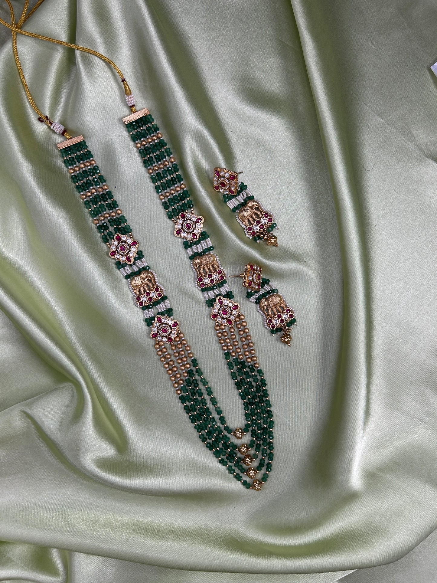 Rajwadi Long Antique Mala Necklace Set