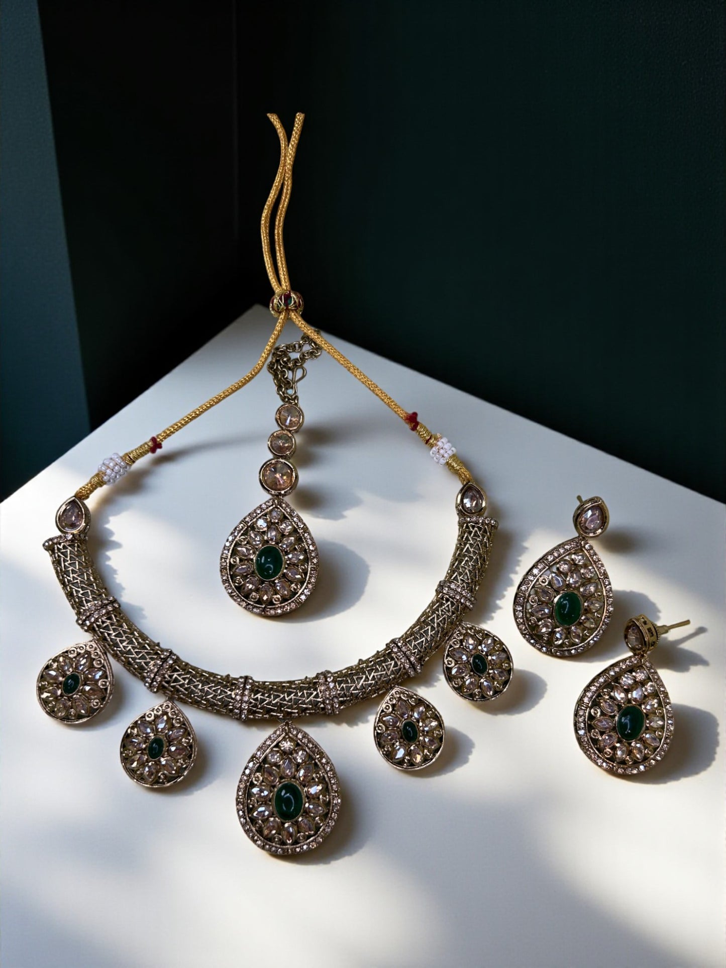 Exquisite Antique Finish Indian Bridal/Festive Jewellery Set with Necklace and Earrings