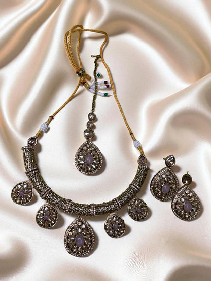 Exquisite Antique Finish Indian Bridal/Festive Jewellery Set with Necklace and Earrings