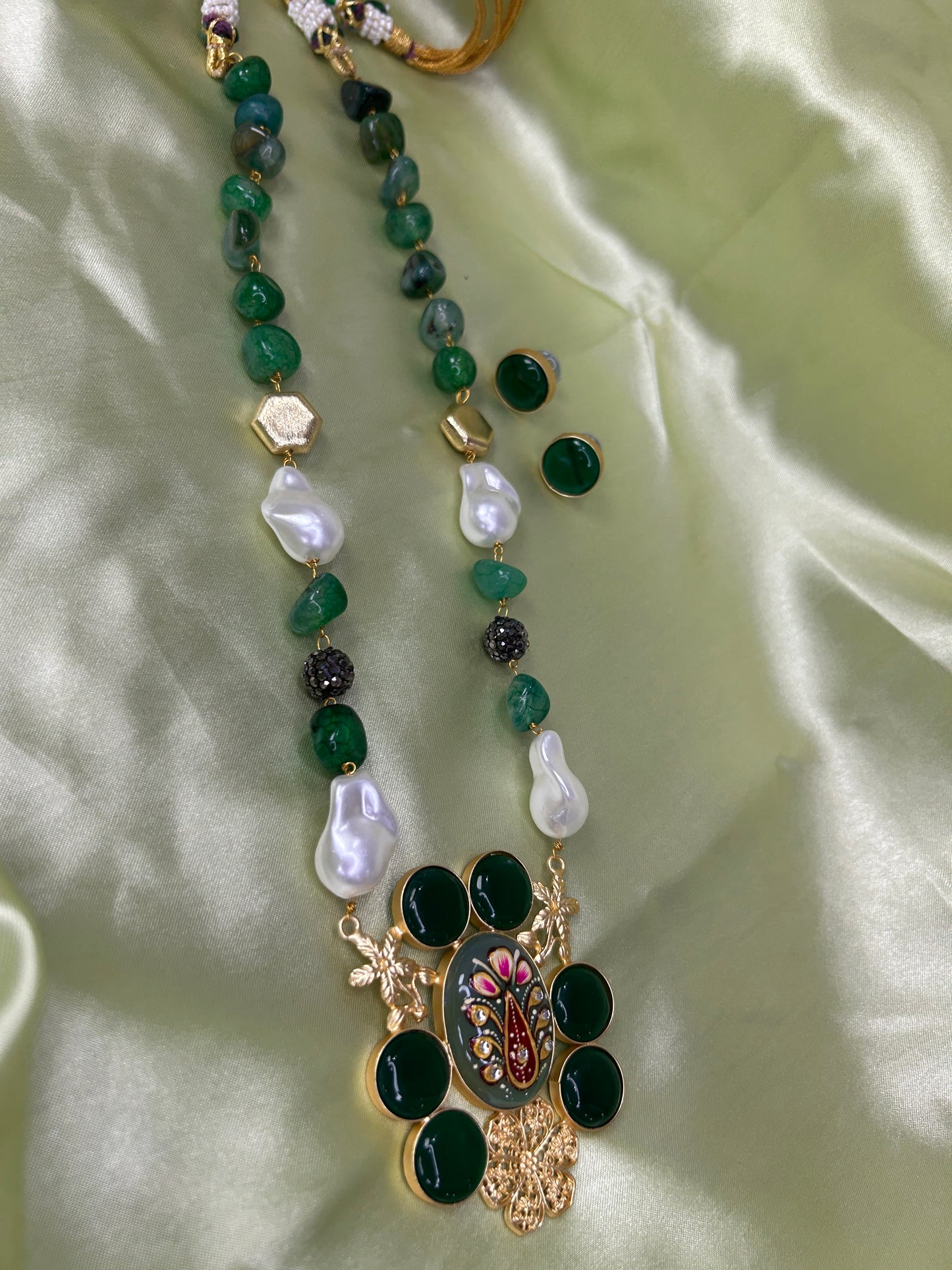 Blue Onyx & Pearl Dual-Strand Peacock Pendant Necklace