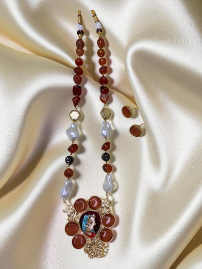 Blue Onyx & Pearl Dual-Strand Peacock Pendant Necklace