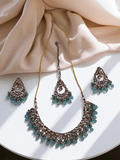 Indian style ethnic Reverse AD jewellery set with Maang Tikka