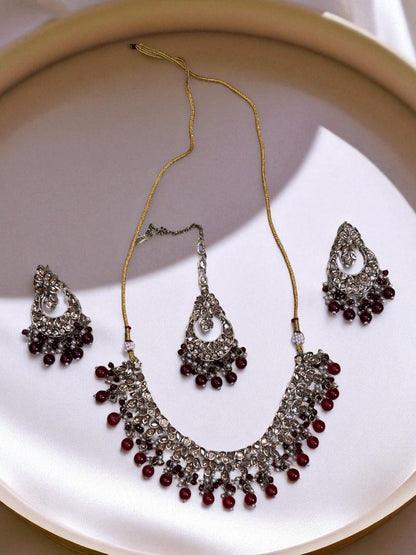 Indian style ethnic Reverse AD jewellery set with Maang Tikka