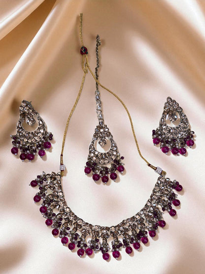 Indian style ethnic Reverse AD jewellery set with Maang Tikka