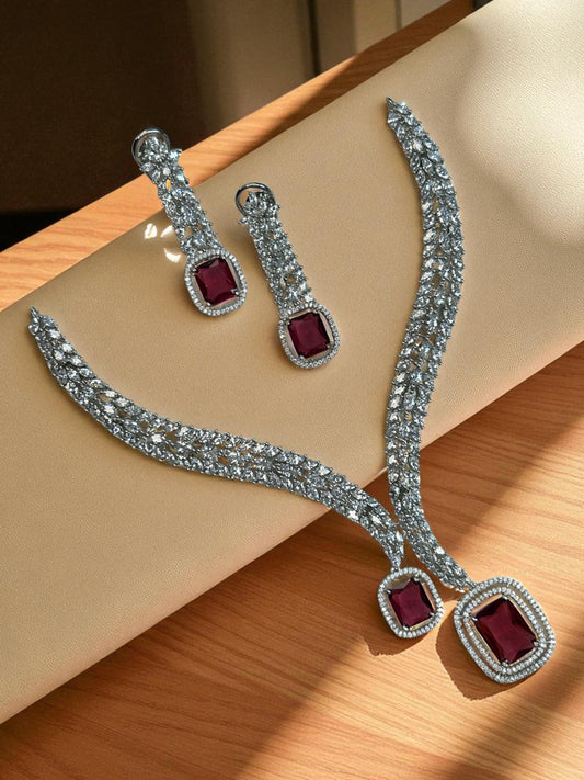 Elegant V-Neckline Set Embellished with American Diamonds