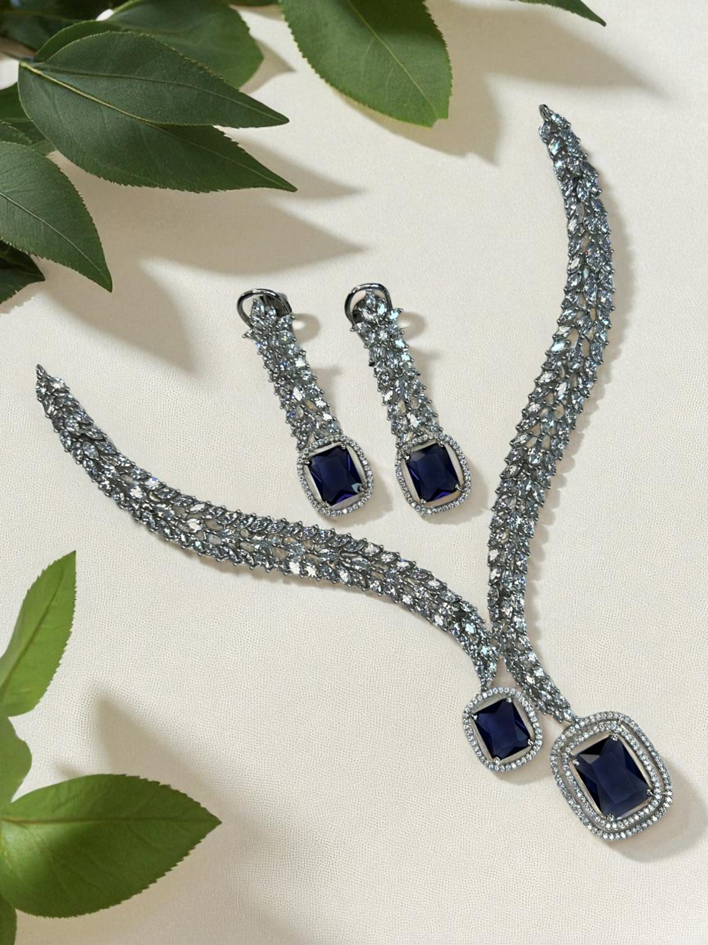 Elegant V-Neckline Set Embellished with American Diamonds