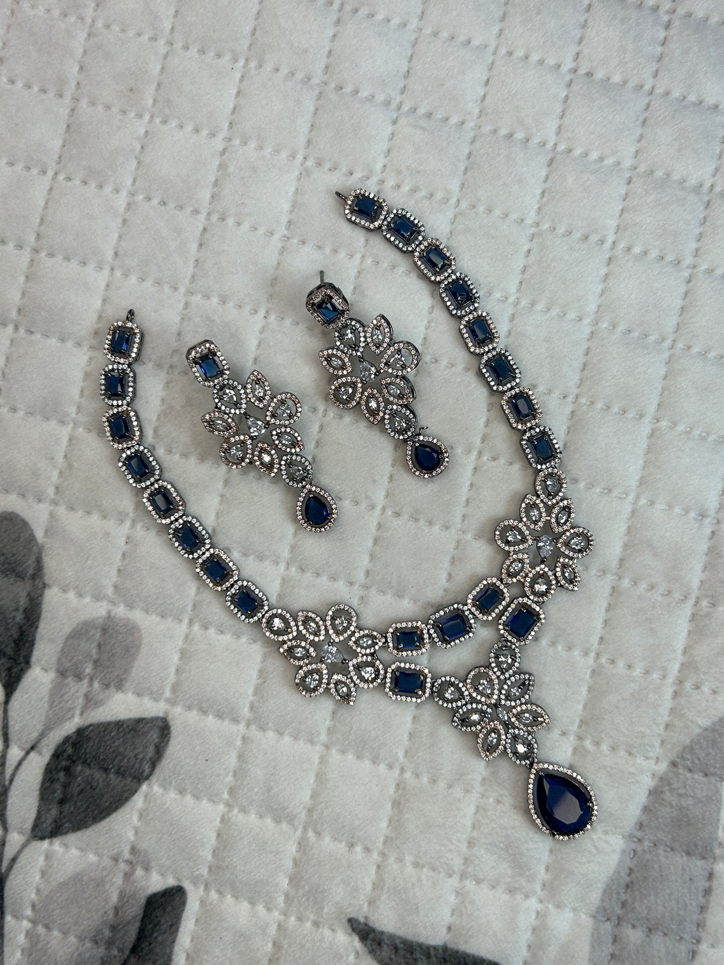 Victorian-style American Diamond (AD) and CZ necklace set