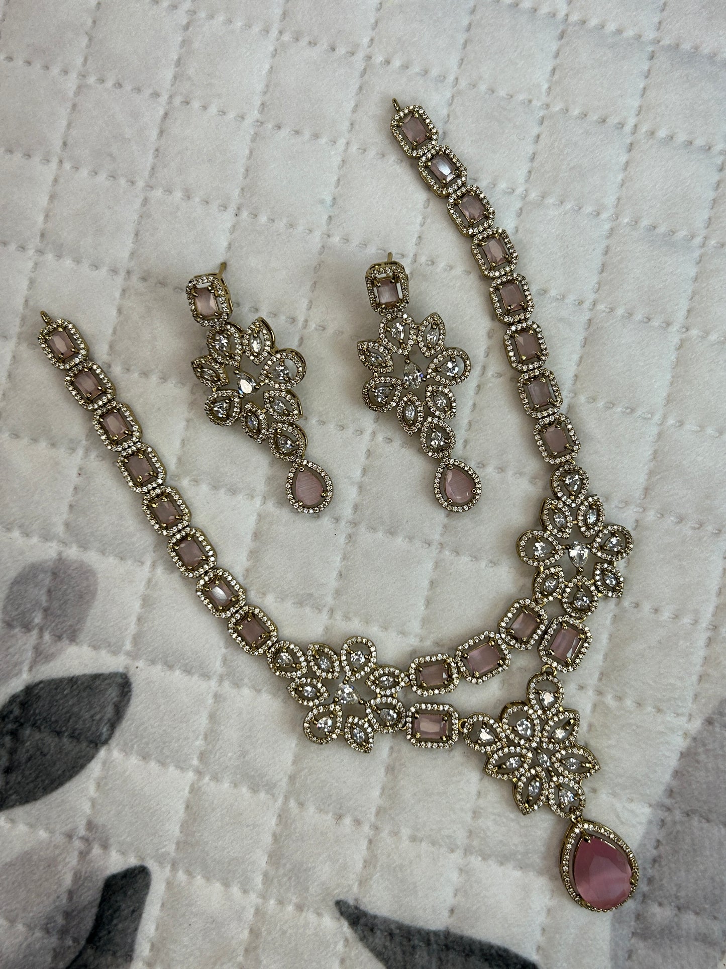 Victorian-style American Diamond (AD) and CZ necklace set