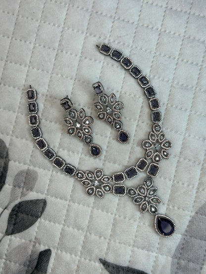 Victorian-style American Diamond (AD) and CZ necklace set