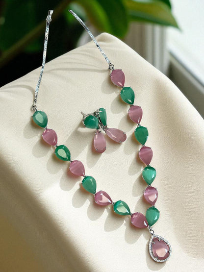 Emerald Teardrop Luxury Statement Necklace & Earring Set