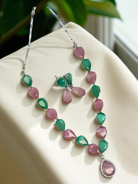 Emerald Teardrop Luxury Statement Necklace & Earring Set