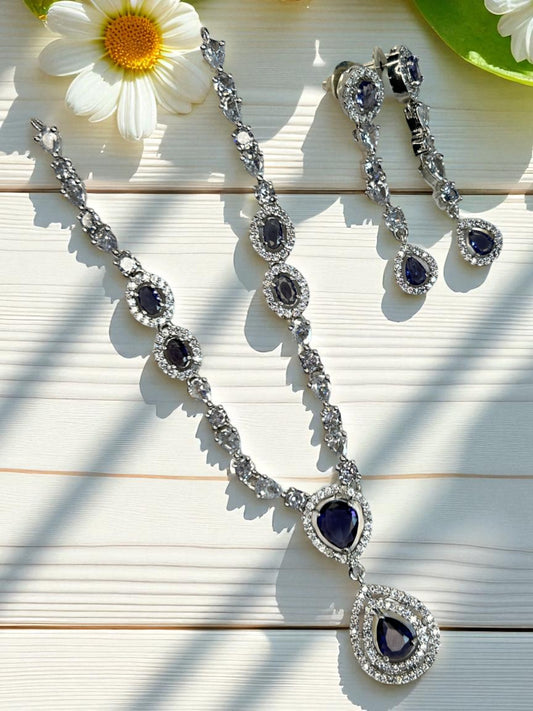 Elegant AD Jewellery Necklace and Earring Set with Maroon and Green Teardrop Stones