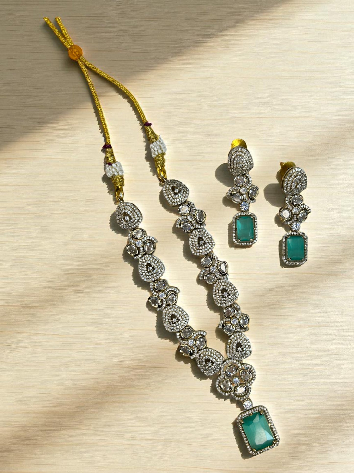 Traditional Indian Polki and American Diamond Necklace and Earrings Set