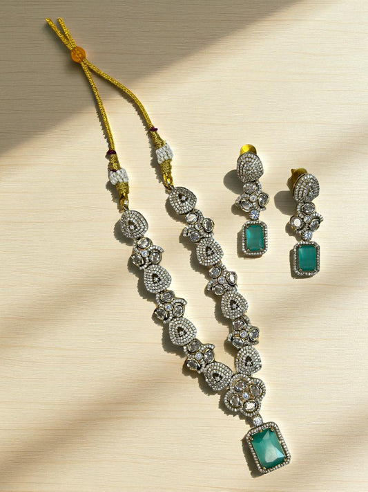 Traditional Indian Polki and American Diamond Necklace and Earrings Set