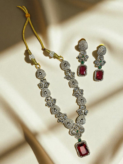 Traditional Indian Polki and American Diamond Necklace and Earrings Set