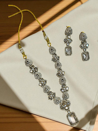Traditional Indian Polki and American Diamond Necklace and Earrings Set