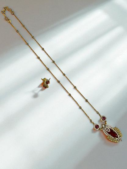 Ruby Drop Elegance Pendant Necklace & Earring Set