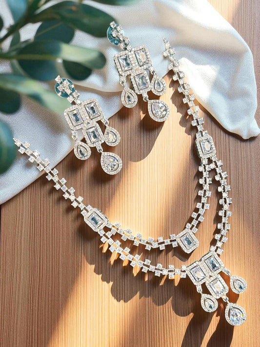 Emerald Green American Diamond Chandelier Necklace Set