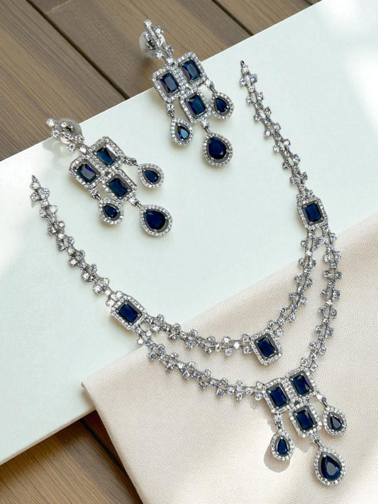 Emerald Green American Diamond Chandelier Necklace Set