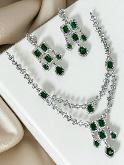 Emerald Green American Diamond Chandelier Necklace Set