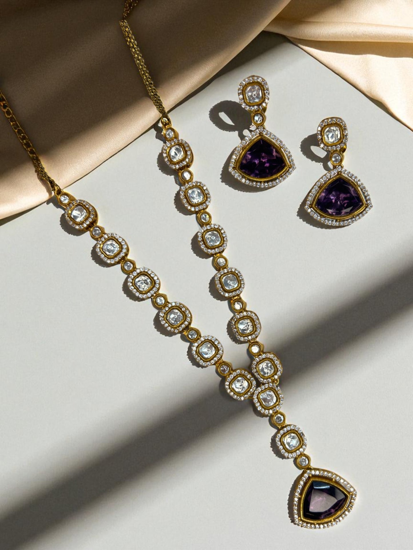 Antique Finish Mozonite Polki Opal Necklace Set