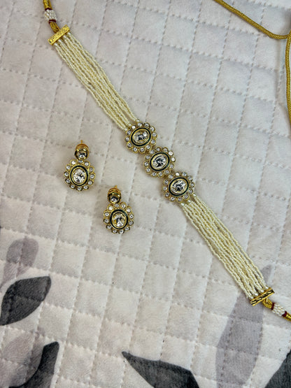 Pearl Strand Emerald Kundan Choker Set