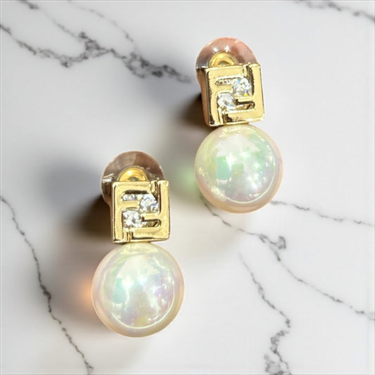 FENDI-Inspired FF Motif Earrings with Pearl Accent