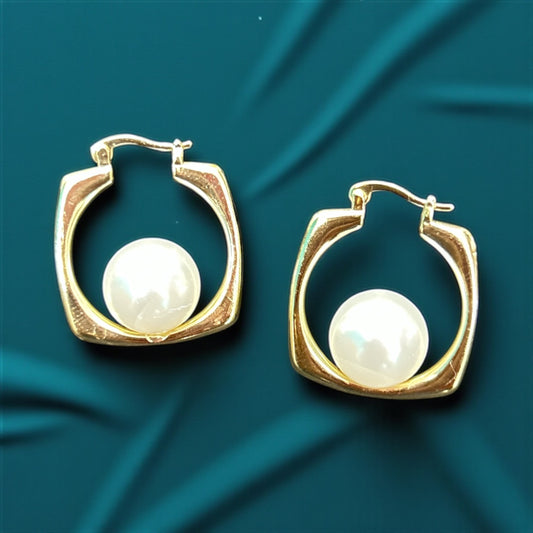Elegant Gold-Tone Anti-Tarnish Earrings with Pearl Accent