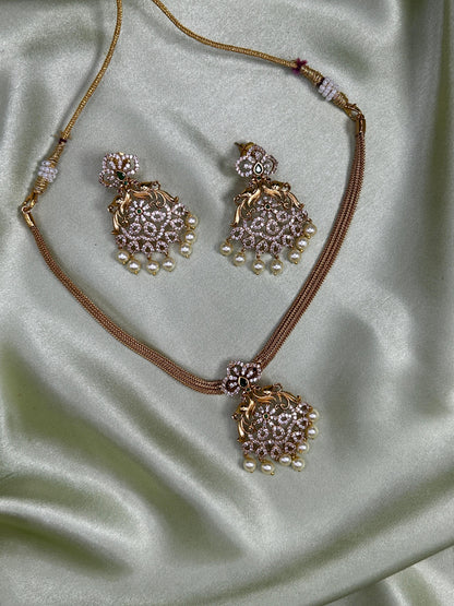 Traditional Gold Floral Necklace and Earrings Set