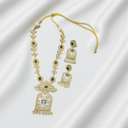 Dark Blue & Kundan Temple Pendant Necklace Set