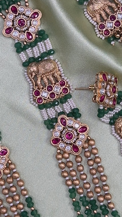 Rajwadi Long Antique Mala Necklace Set
